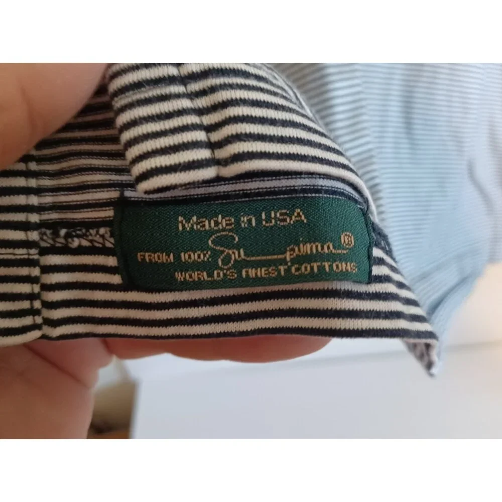 Robert Bryan Port Royal Virginia Men's Polo Shirt L Navy Blue & White Stripe - Picture 3 of 5